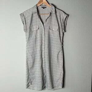 Express Geometric Print Button Front Shirt Dress in Brown & White Size Small